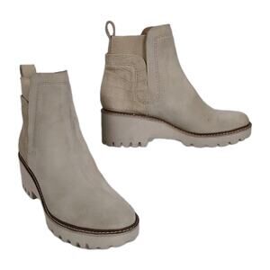 DOLCE VITA Beige Huey H2O Suede Leather Ankle Booties Lug Sole Women's 7.5